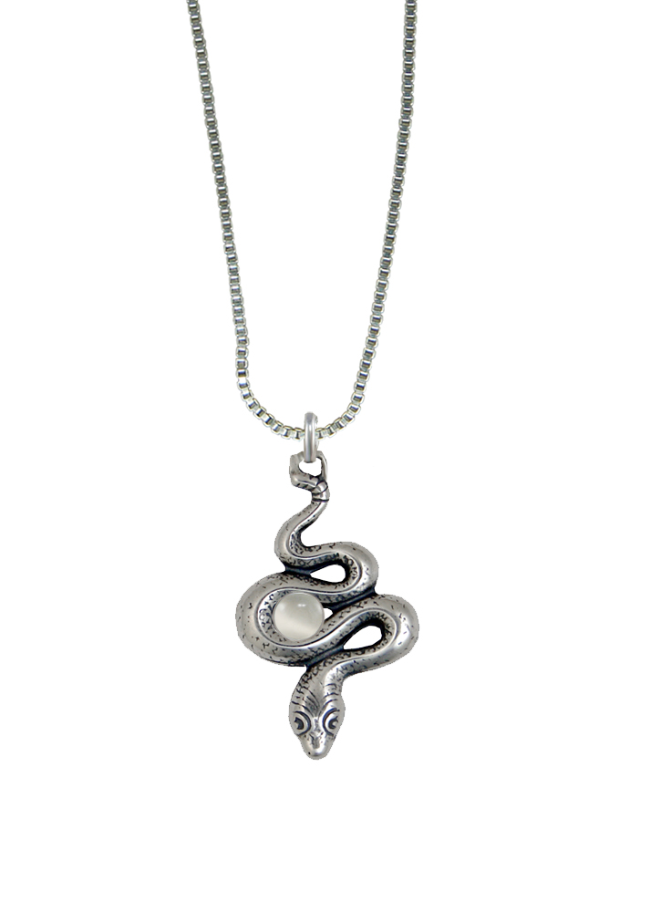 Sterling Silver Little Snake Pendant With White Moonstone